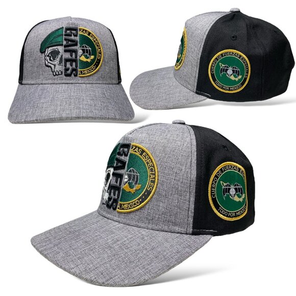 Mexico Gafes Fuerzas Especiales Men's Curved Brim Trucker Hat Light Gray - Picture 7 of 8